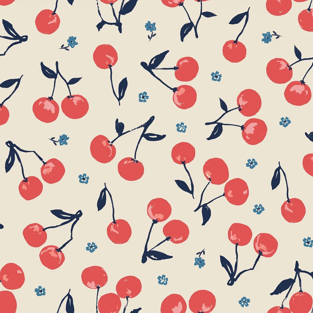 CLOUD9 – Jubilant By Alison Janssen – Cherries – Cream ,1/4 yard