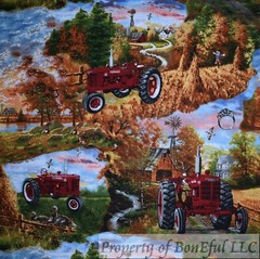 BonEful Fabric FQ Cotton Quilt Rainbow Scenic Farm Tractor Barn Windmill Fields