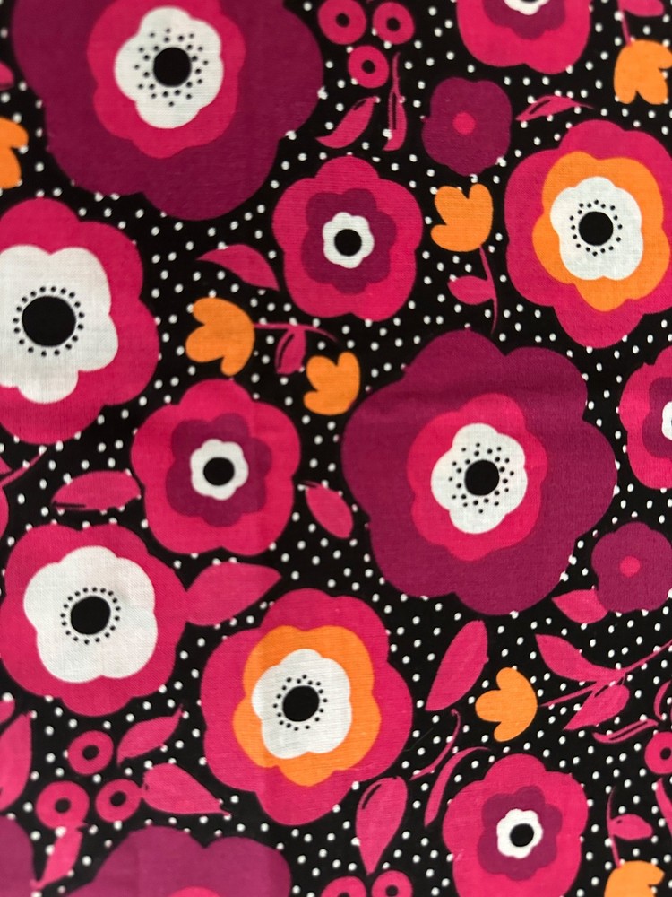 Large floral print COTTON FABRIC, flower, pink, black, hippie, boho, 1.5 yards