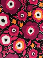 Large floral print COTTON FABRIC, flower, pink, black, hippie, boho, 1.5 yards