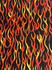 BLAZING FLAMES on Black Print Cotton Calico Crafting Fabric 4 1/2 Yard X 44”
