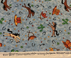 Giddyup Fabric By Kari Pearson For Quilting Treasures Horses Hats Boots Blue BTY