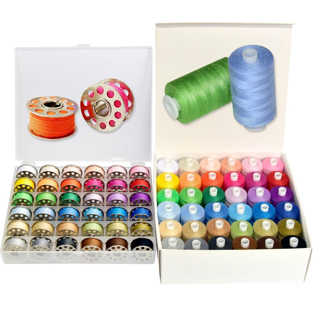 72Pcs 36 Colors Prewound Metal Bobbins and Thread Spools for Hand & 36