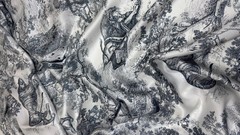 Luxury Designer Silk Fabric Toile de Jouy Print High-End Brand Deadstock 0,5 ya