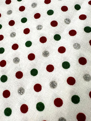 Holiday Cotton Fabric Red, Green & Silver Dots On White HALF YARD