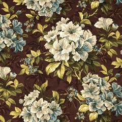 Mill Creek Floral Cotton COFFEE Brown Teal Drapery Curtain Pillow Fabric BTY