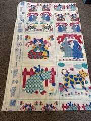 Vintage Fabric Panel Crib Blanket Cat Cow Rabbit Multicolor Cotton 1980’s