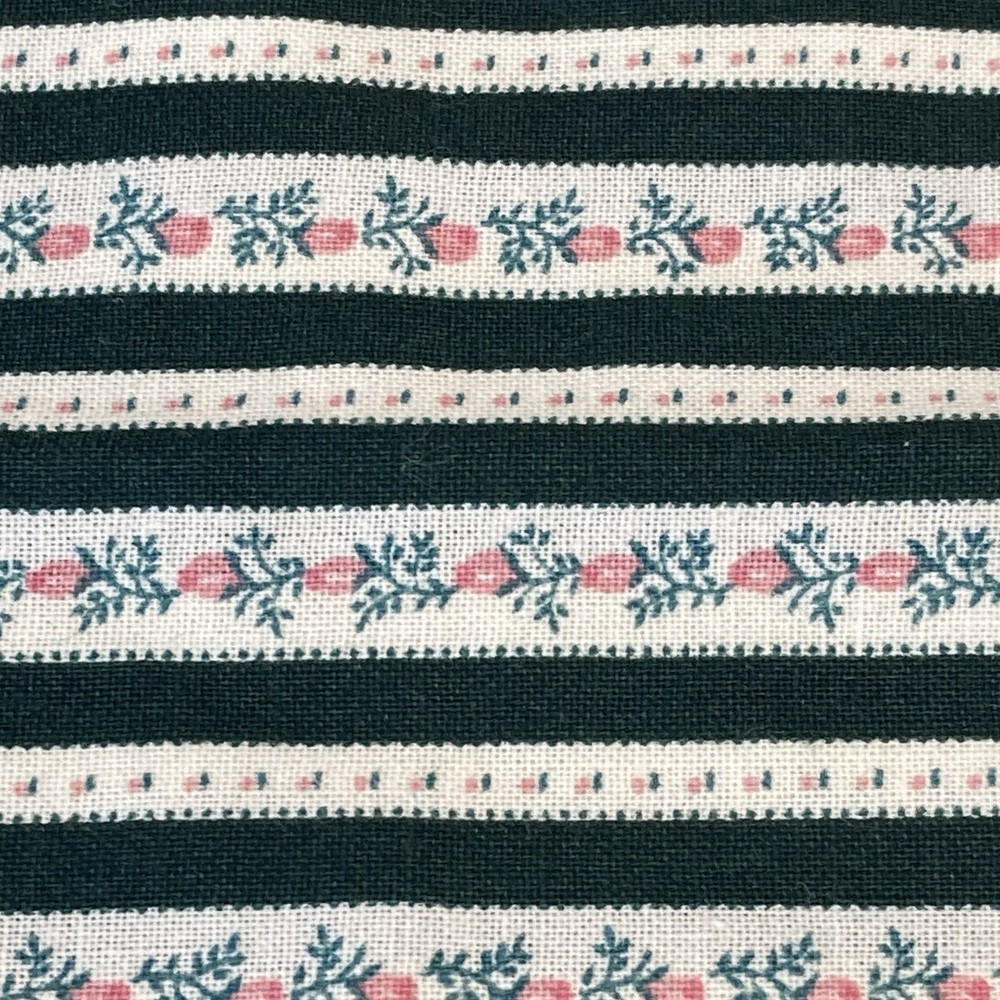 Vintage 1990 Fabric Traditions Green and Floral Stripe HALF YARD Remnant 23″x44″