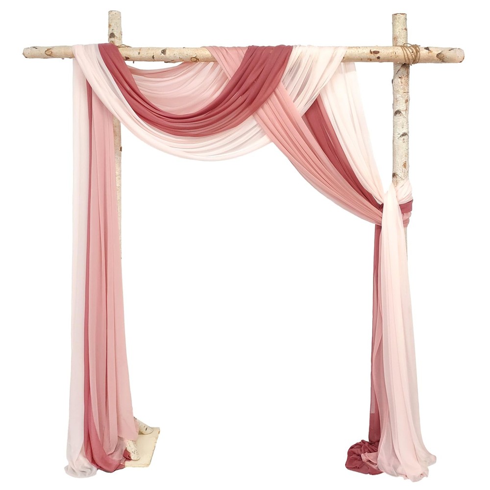 3 Panel Wedding Arch Draping Fabric Dusty Rose Chiffon Backdrop Curtain Sheer…