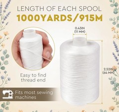 ilauke Thread for Sewing 12 Spools 1000 12 spools of 1000 yards each, White
