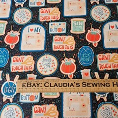 Stitched With Love BTY Loni Harris P&B Textiles Faux Patch Sayings on Navy