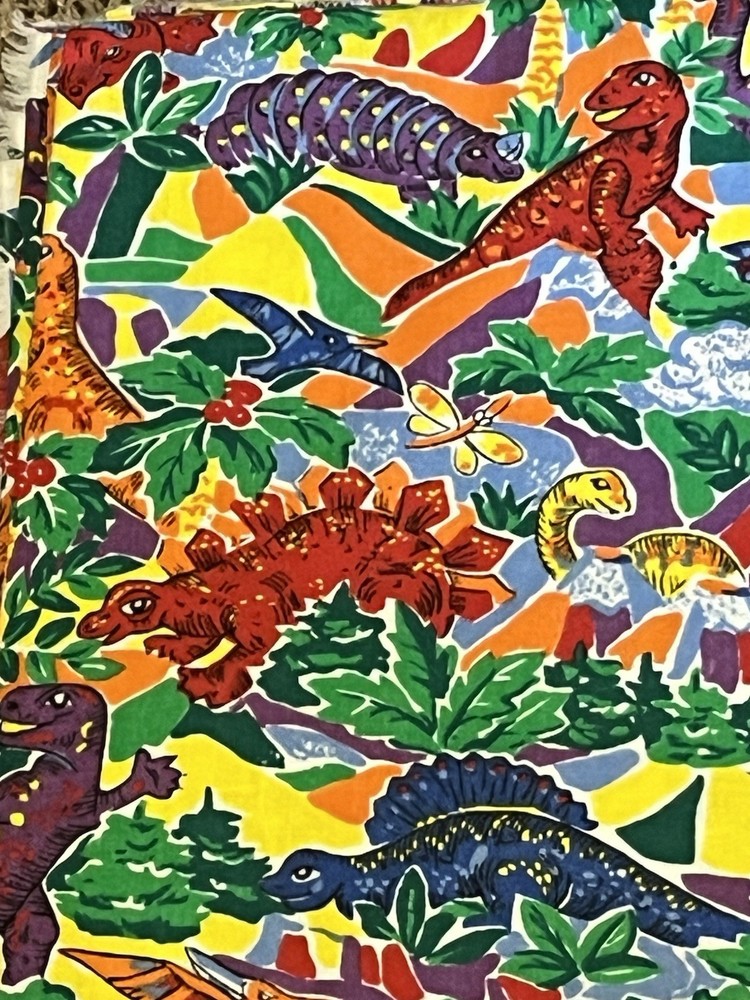 Vintage 70s 80s Dinosaur Fabric 5 Yards Princess Inc primary bright colors