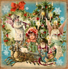 Vintage Victorian Santa Collage #4 – 8×8 Quilting or Craft Fabric Block