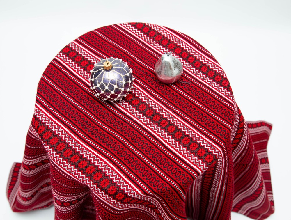 Decorative coverlet: Ukrainian ornament PLAKHTA Red black white Tablecloth