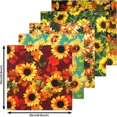 Quilting Fabric 100% Cotton, Fat Quarters, Patchwork, DIY, 10pc Sunflower
