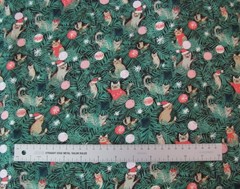 DEAR STELLA Christmas Tree Kitty Ornaments Stars Cotton Quilting Fabric BTY