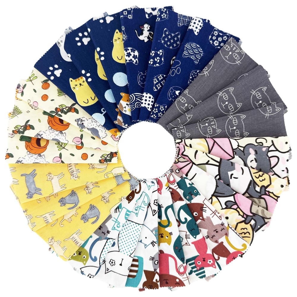 48 PCS Cat Charm Pack Fabric Squares, 5 x 5, Quilting Cotton, Precut, Sewing