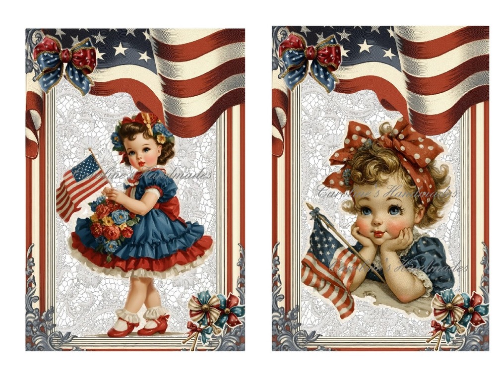 Vintage Patriotic 4th Of July A MULTI-SIZE SET Cotton Fabric Quilt Blocks