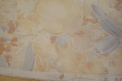 ONE Yd Carole FABRIC Floral Drapery pastel Gray Amber Softened Cotton 54″ w BTY