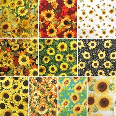 Quilting Fabric 100% Cotton, Fat Quarters, Patchwork, DIY, 10pc Sunflower