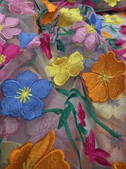Multicolor Embroidery 3d Floral Lace Fabric By The Yard Blue Orange Pink Flowers