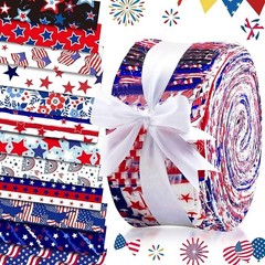 0 PCS Patriotic Fabric Jelly Roll Red White Blue Cotton Strips for Quilting