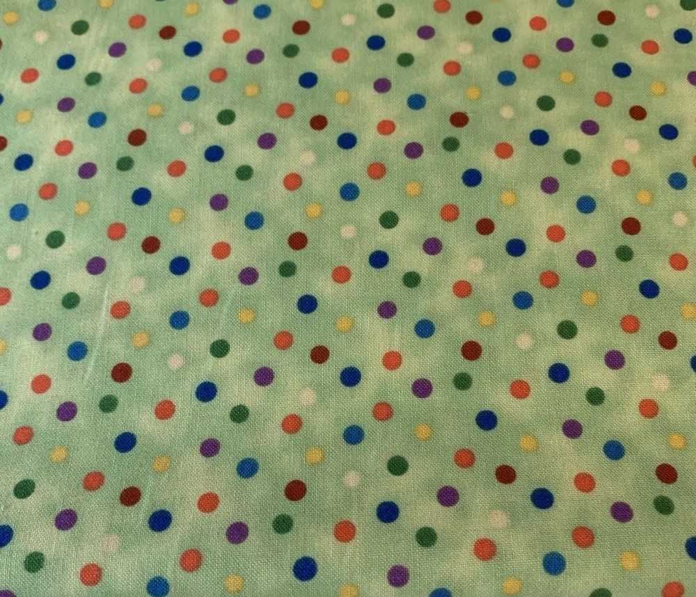 “The Cat Party” Polka Dot Fabric By Red Rooster Fabrics Green White Orange BTHY