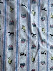 3+ Yards Vintage Flannel Fabric Farm cow Duck Cottage Pastel White Nursery