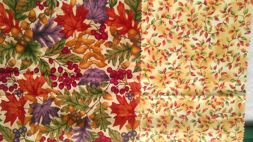 Fabric Red Rooster 2 Pc Leaves of Purple & Russet Berries of Fuchsia Nuts $2.75
