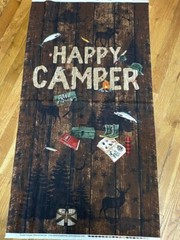 Happy Camper Fishing / Hunting / Cabin cotton Fabric Panel sewing craft 23 x 44″