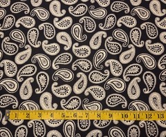 VTG. PRINTEMPO, Dressmaker Black and White Paisley Cotton Poplin By The 1/2 Yd.