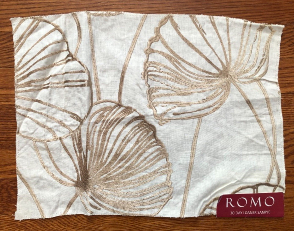 ROMO Anis Embroidery Oyster 12 1/2 x 16 3/4″ Linen Fabric Sample