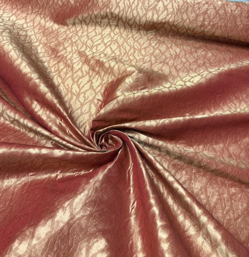 Silk Jacquard Brocade Fabric: Goldfish Beige Leaf Design – 54″ Wide
