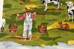 By 1/2 Yd, Colorful Farm Scenes on Green Quilt Cotton, Alexander Henry, P508