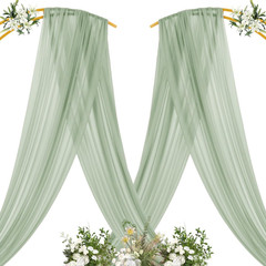 Sage Green Wedding Arch Draping Fabric 2 Panels 29″ X 20 FT Extra Long Gauze Dra