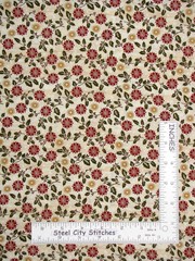 Christmas Poinsettia Flower Beige Rustic Village Cotton Fabric Benartex By Yard
