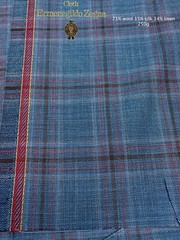 ERMENEGILDO ZEGNA Wool Silk Linen Suiting Fabric Blue Red White Plaid 2.15m