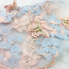 3D Embroidery Butterfly Floral Lace Mesh Fabric for Wedding Dress Craft By Yard