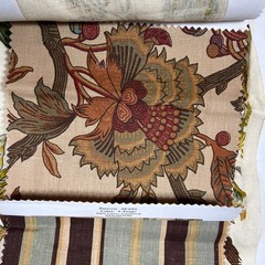Designer Fabric Sample Dogwood Floral SP-695 Porcelain Linen Cream Brown Green
