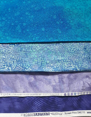 Lot of 4 Half Yard Cuts Batik Marbled Cotton Fabric Purple Blue