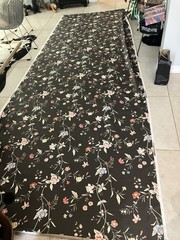 Jay Yang Pink Green Blue Floral Black Chintz Cotton Fabric 4 Yards
