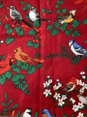 Vintage Fabric Red With Birds Cardinal Blue Birds Cotton 1.5 Yards VIP Cranston
