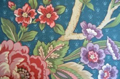 VINTAGE STANLEY KING Teal Blue Floral/ 100% Cotton/ Chrysanthemum Cottage Granny