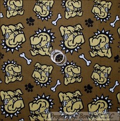 BonEful FABRIC FQ Cotton Quilt Brown Black White Bull Dog Bone Georgia Paw Cross