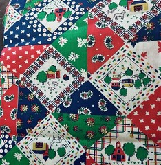 VTG CHEATER QUILT Novelty Ditsy Patchwork with Houses & Farms 26″x9″ Remnant