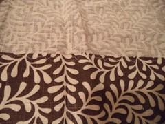 Decorator Fabric sewn into Drapery panels Brown and off white normal weight