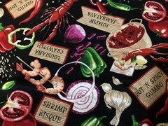 Gumbo Crawfish Jumbalaya Bisque Black Cotton Fabric Robert Kaufman 21” By 41”