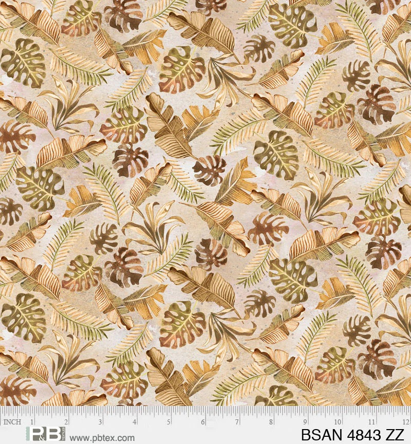 Baby Safari Animals Cotton Quilt Fabric P&B 4843-ZZ Brown Tan Fern and Leaf