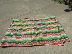 VTG Red Pink Green Floral Wavy Striped Seersucker sewing Fabric 6.5 Yards 42″