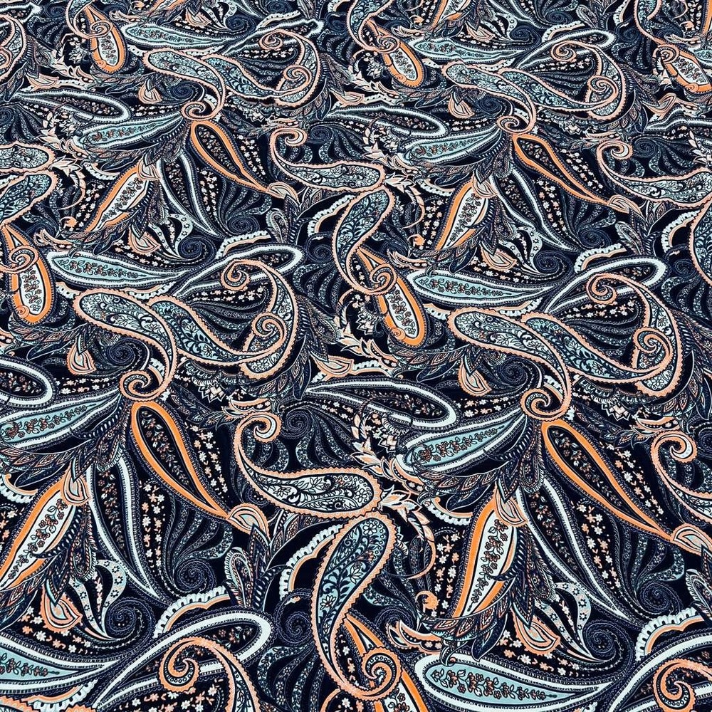 Blue and Orange Paisley Print Stretch Fabric 60″wide Swimsuit Spandex By Yard